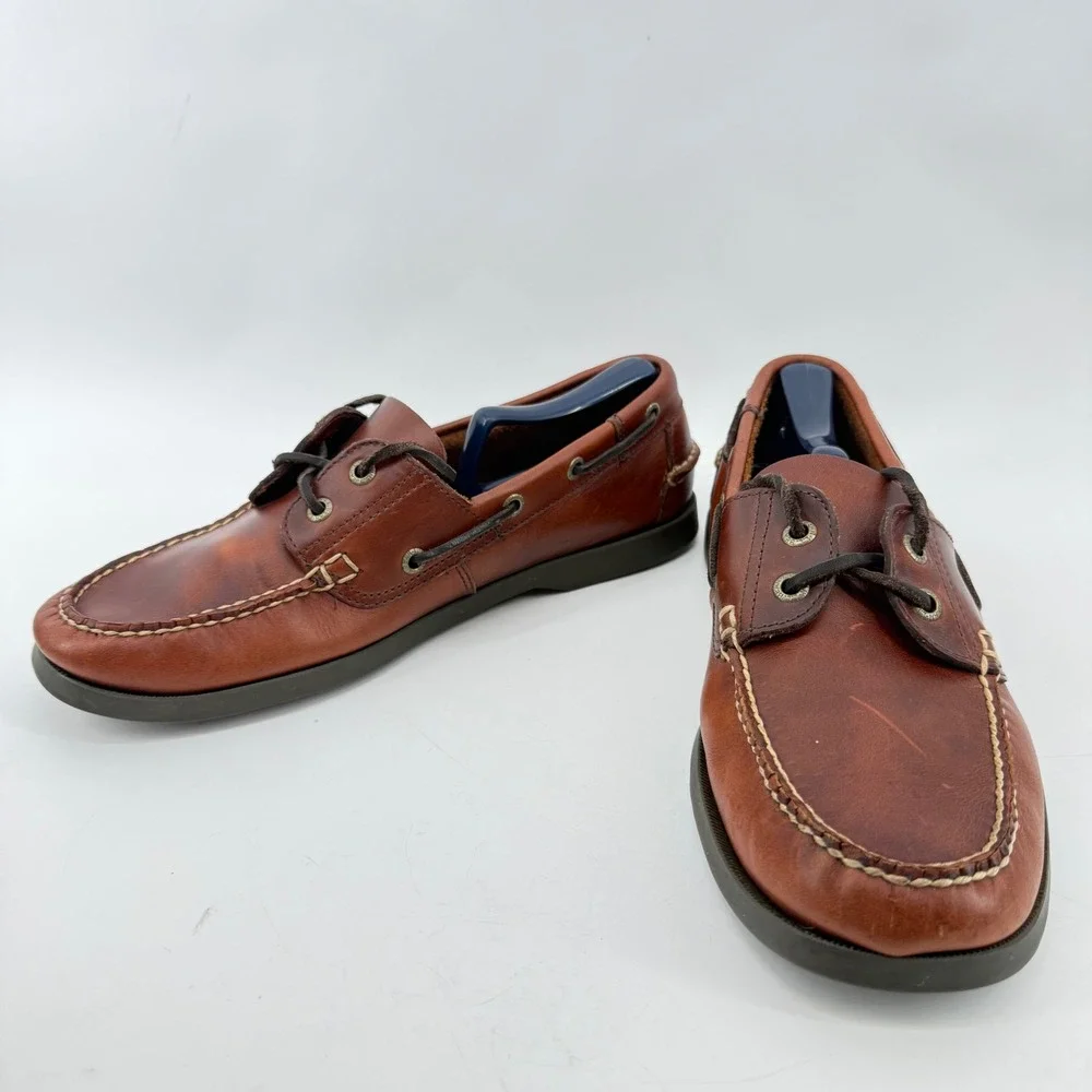 L.L. Bean Boat Shoes Mens 9D Brown Good Leather Casco Bay Handsewn Moc Toe